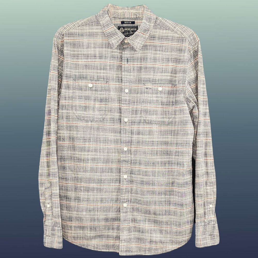 American Rag - Men's Striped White, Blue, Red LS Button-Down - Med